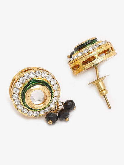 White Black Gold-Polished Kundan-Studded Jewellery Set - Ruby Raang