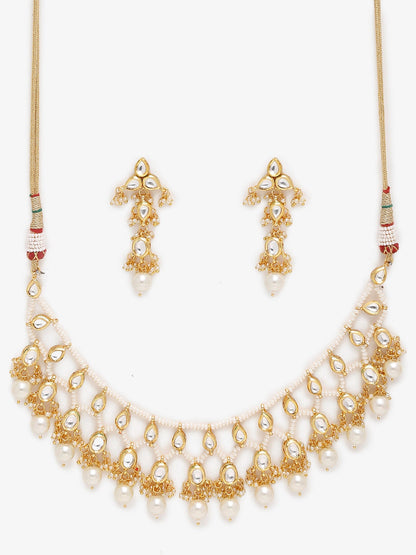 Gold-Polished White Kundan Stone Studded Jewellery Set - Ruby Raang