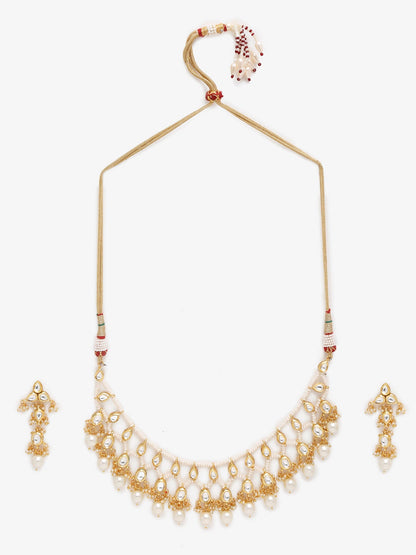 Gold-Polished White Kundan Stone Studded Jewellery Set - Ruby Raang