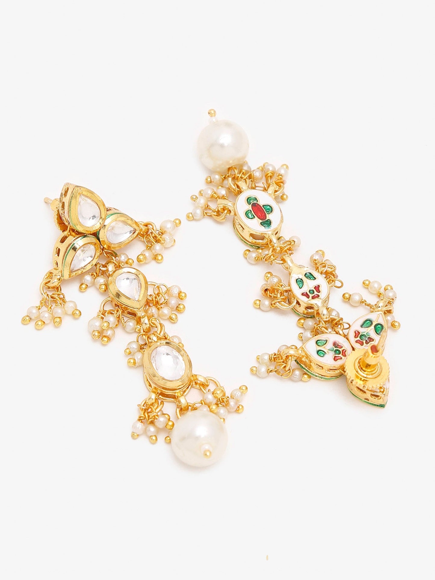 Gold-Polished White Kundan Stone Studded Jewellery Set - Ruby Raang