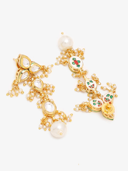 Gold-Polished White Kundan Stone Studded Jewellery Set - Ruby Raang