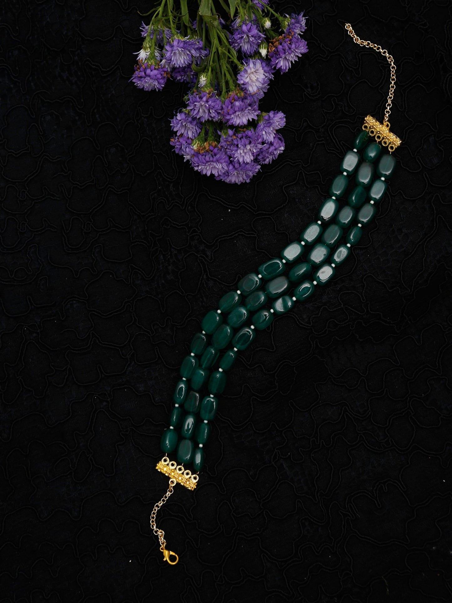 Gold-Toned Green Emerald Gold-Polished Layered Choker - Ruby Raang