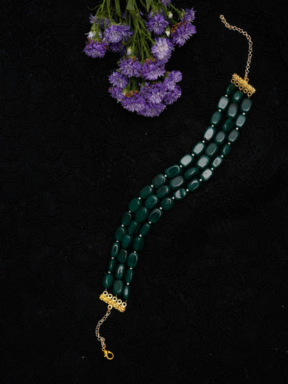 Gold-Toned Green Emerald Gold-Polished Layered Choker - Ruby Raang