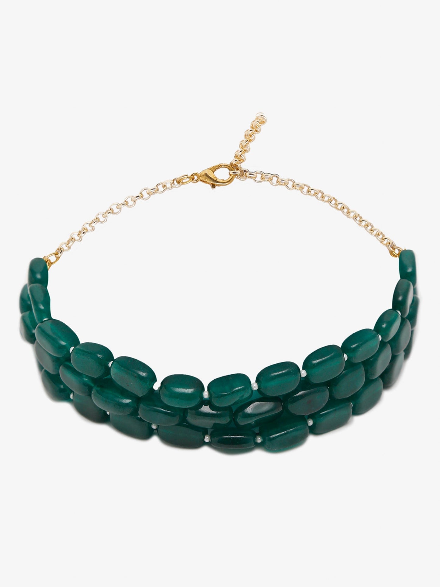 Gold-Toned Green Emerald Gold-Polished Layered Choker - Ruby Raang
