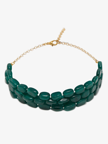 Gold-Toned Green Emerald Gold-Polished Layered Choker - Ruby Raang