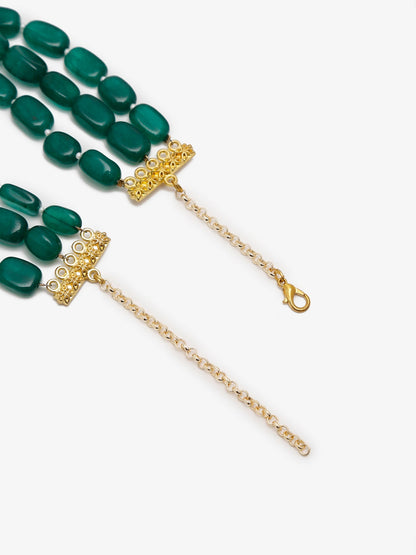 Gold-Toned Green Emerald Gold-Polished Layered Choker - Ruby Raang