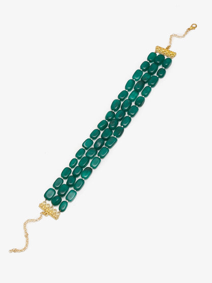 Gold-Toned Green Emerald Gold-Polished Layered Choker - Ruby Raang