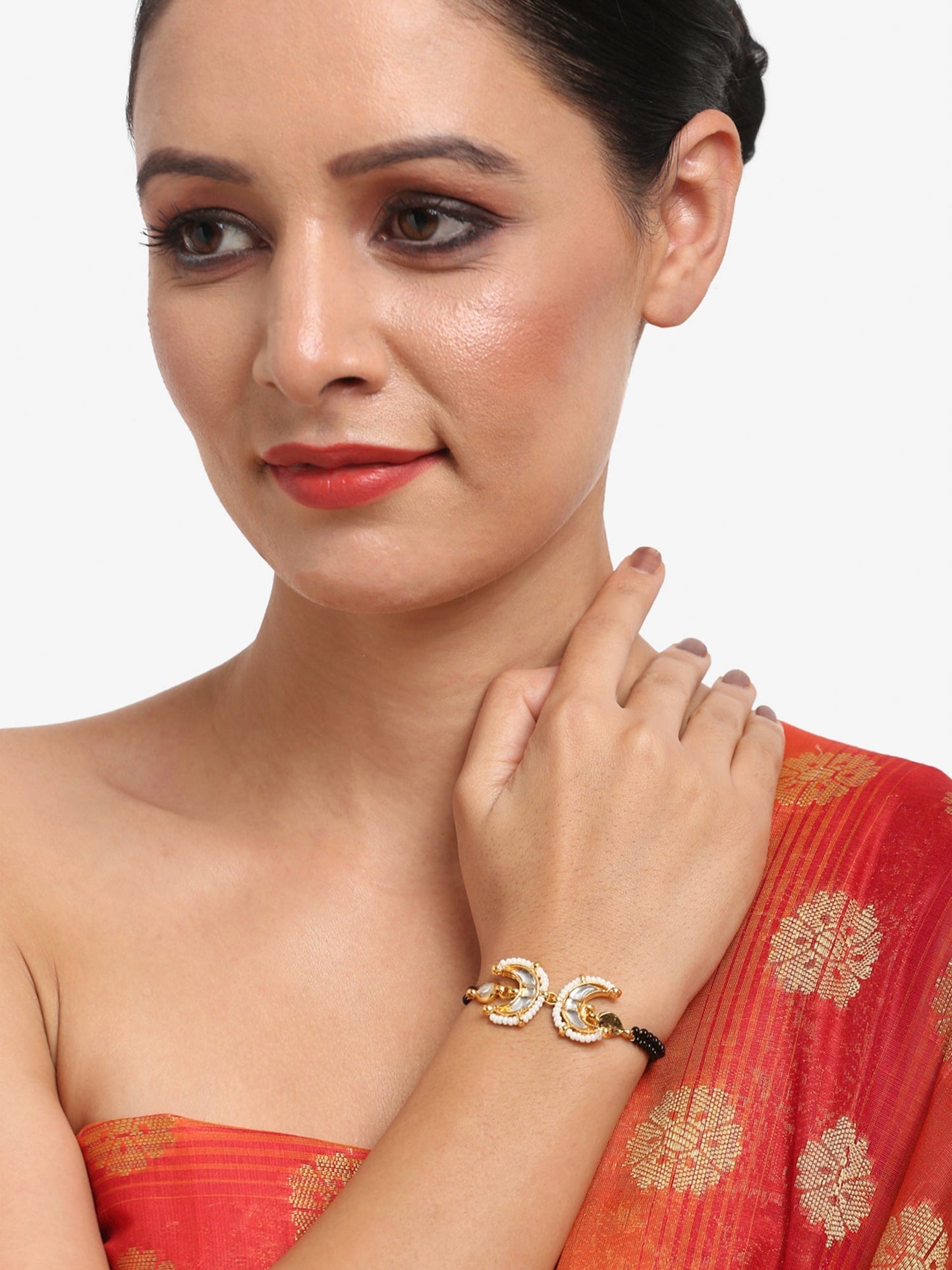Women's Black Gold-Toned Multistrand Mangalsutra Bracelet - Ruby Raang
