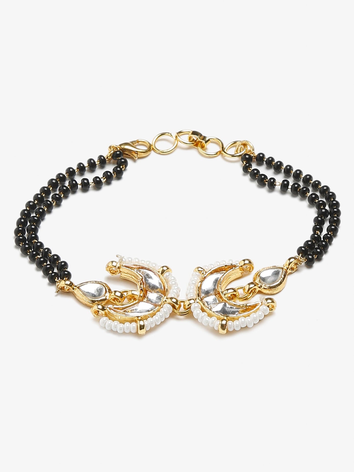 Women's Black Gold-Toned Multistrand Mangalsutra Bracelet - Ruby Raang