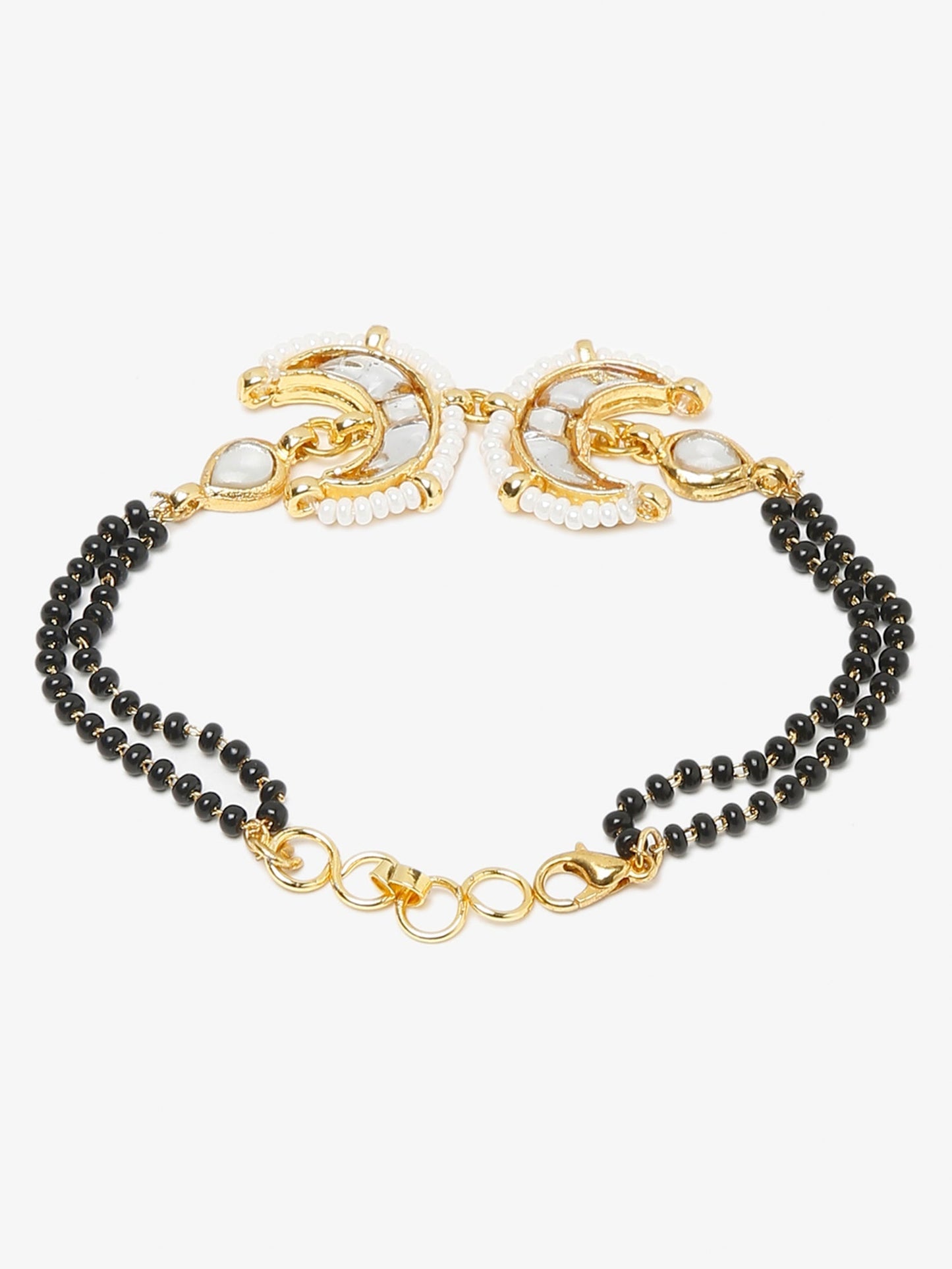 Women's Black Gold-Toned Multistrand Mangalsutra Bracelet - Ruby Raang