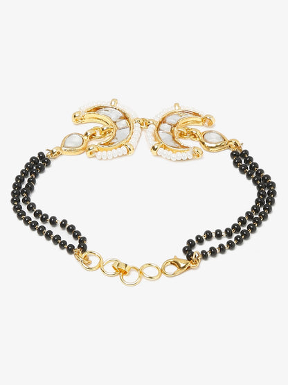 Women's Black Gold-Toned Multistrand Mangalsutra Bracelet - Ruby Raang