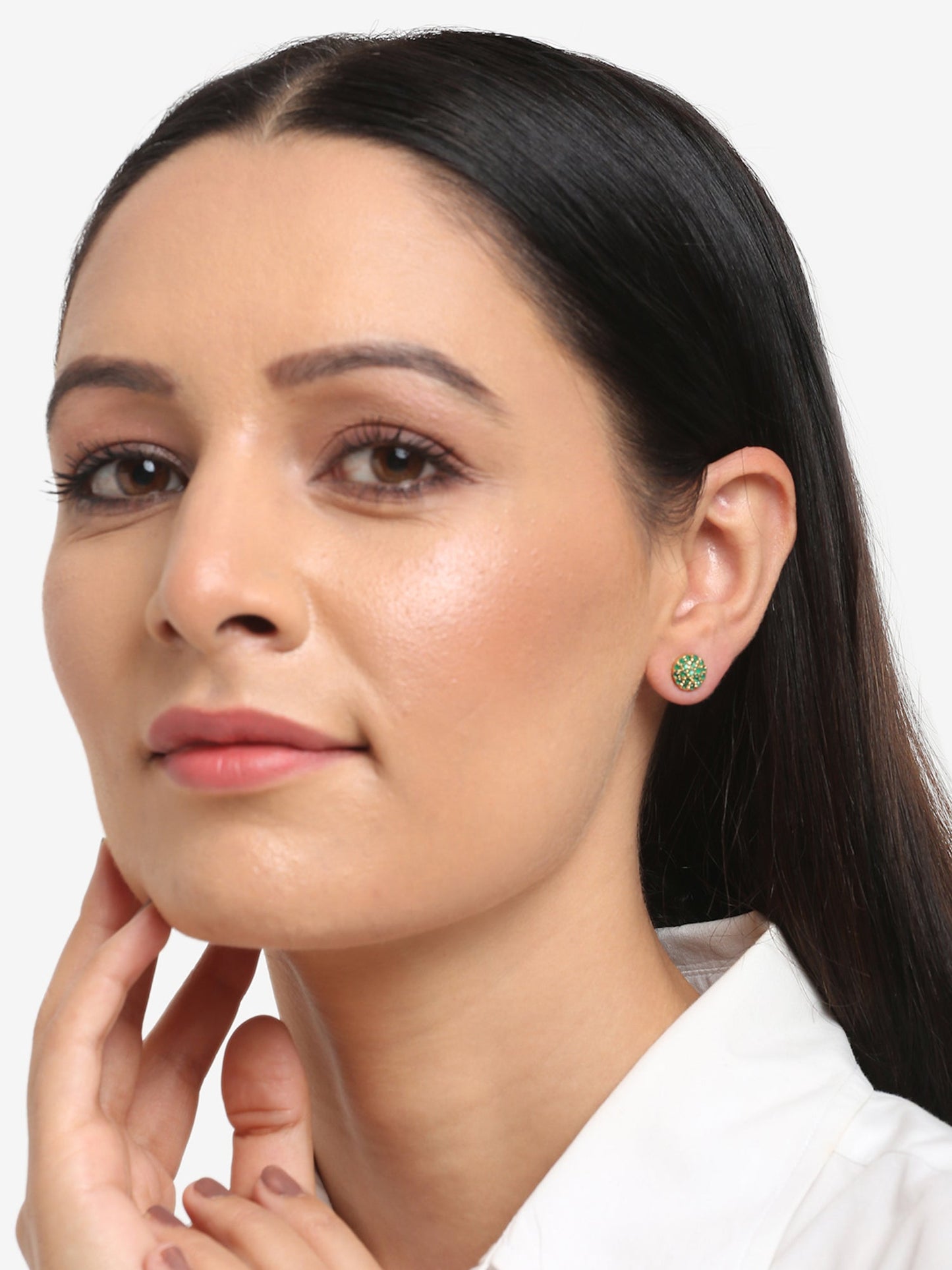 Green Gold-Toned Contemporary Studs Earrings - Ruby Raang