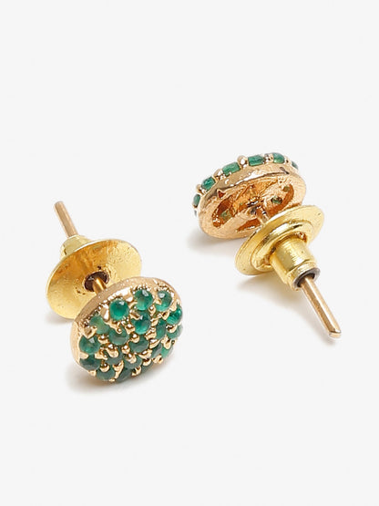 Green Gold-Toned Contemporary Studs Earrings - Ruby Raang