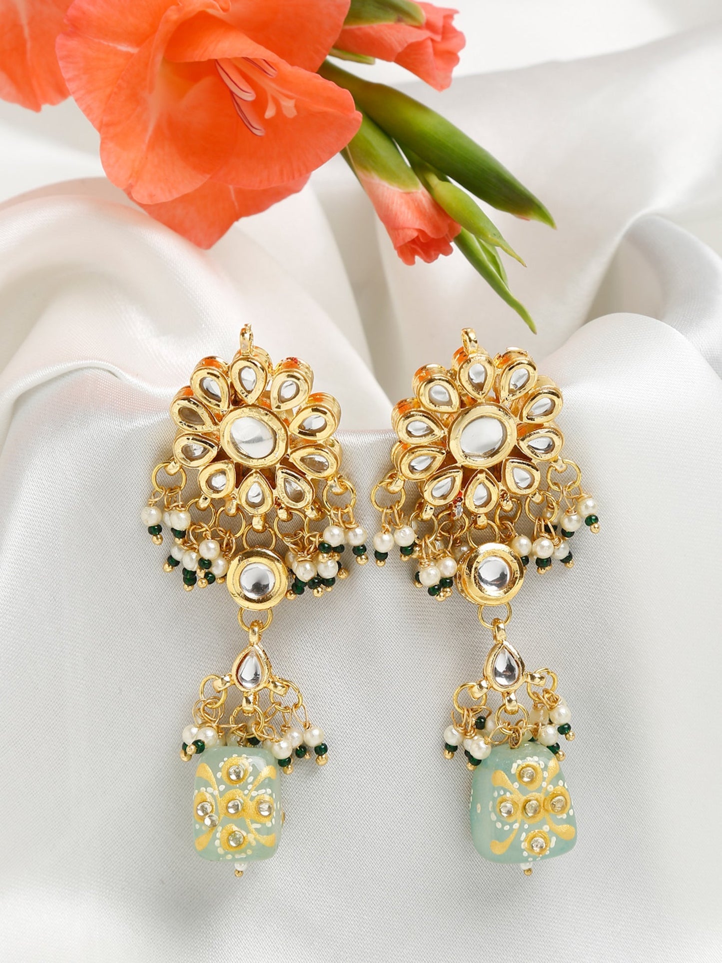 Gold-Toned Contemporary Drop Earrings - Ruby Raang