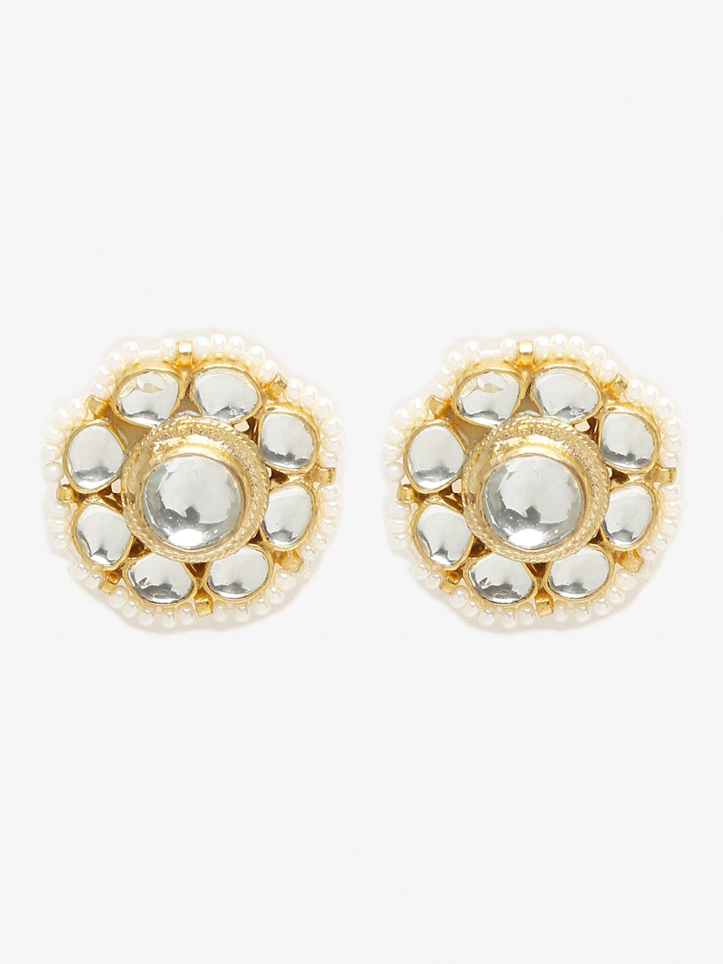 Gold-Toned Floral Kundan Studded Studs Earrings - Ruby Raang