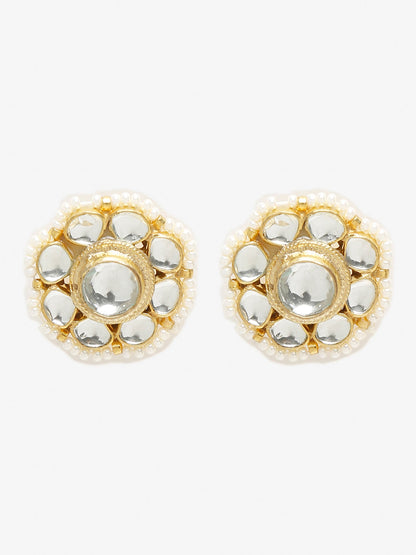 Gold-Toned Floral Kundan Studded Studs Earrings - Ruby Raang
