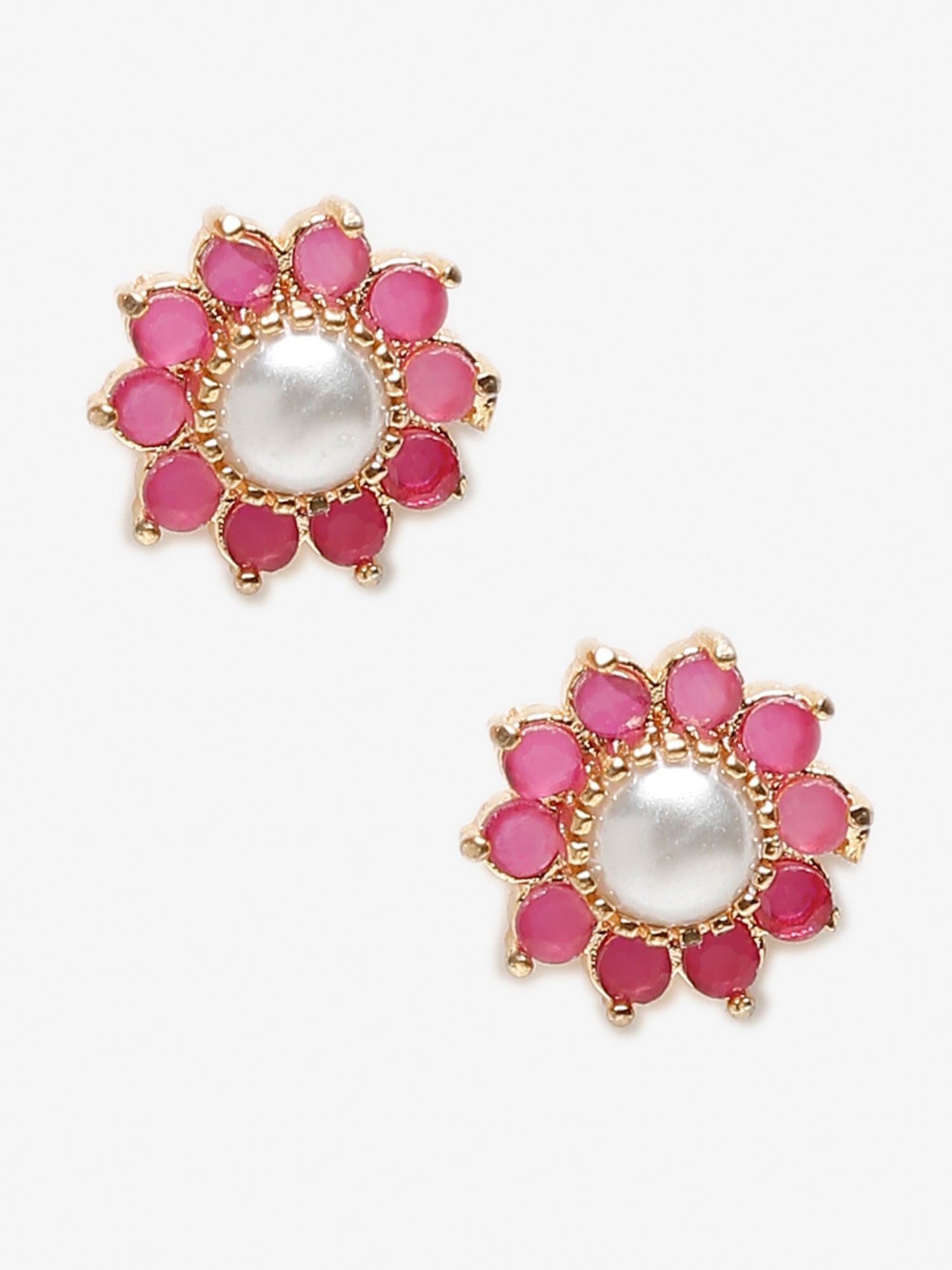 Maroon Gold-Polished Floral Studs Earrings - Ruby Raang