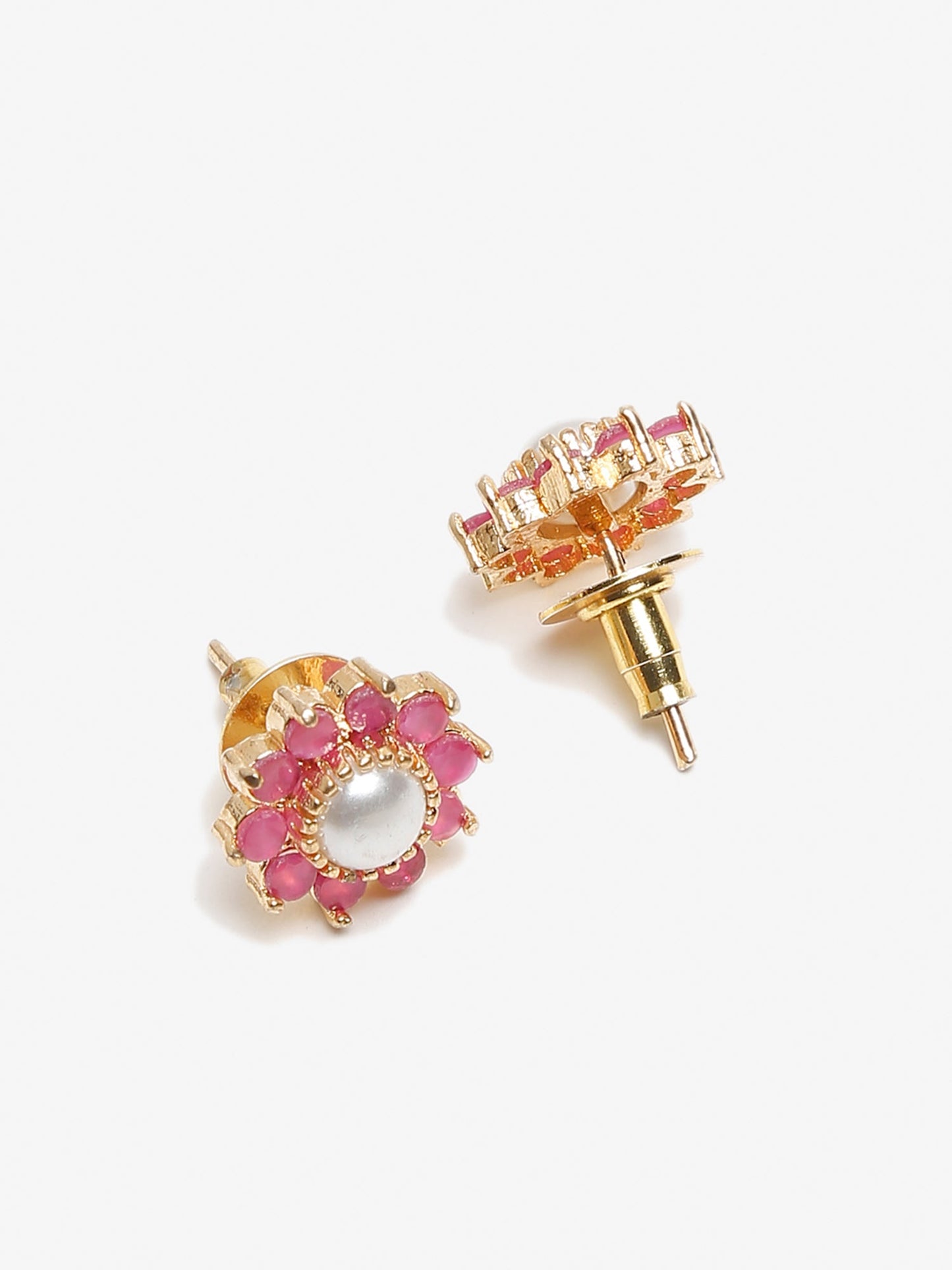 Maroon Gold-Polished Floral Studs Earrings - Ruby Raang
