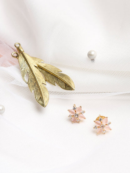 Gold-Polished Pink Floral Studs Earrings - Ruby Raang
