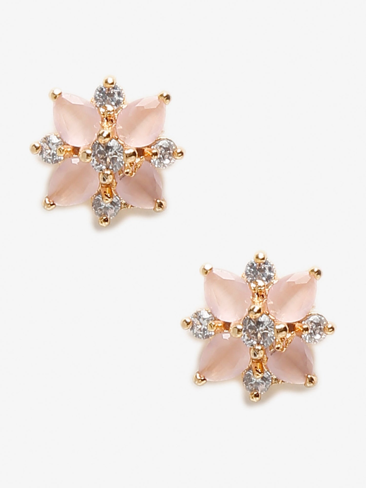 Gold-Polished Pink Floral Studs Earrings - Ruby Raang