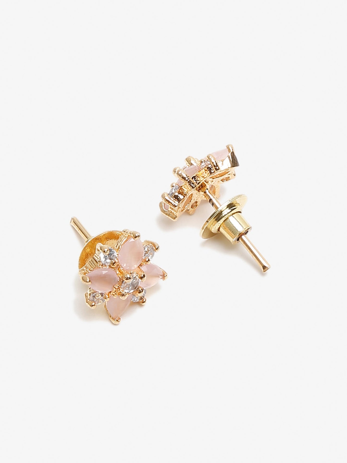 Gold-Polished Pink Floral Studs Earrings - Ruby Raang