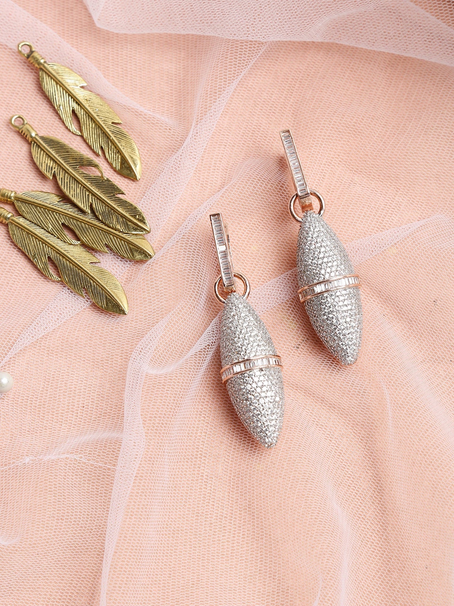 Rose Gold-Polished Silver-Toned Contemporary Drop Earrings - Ruby Raang