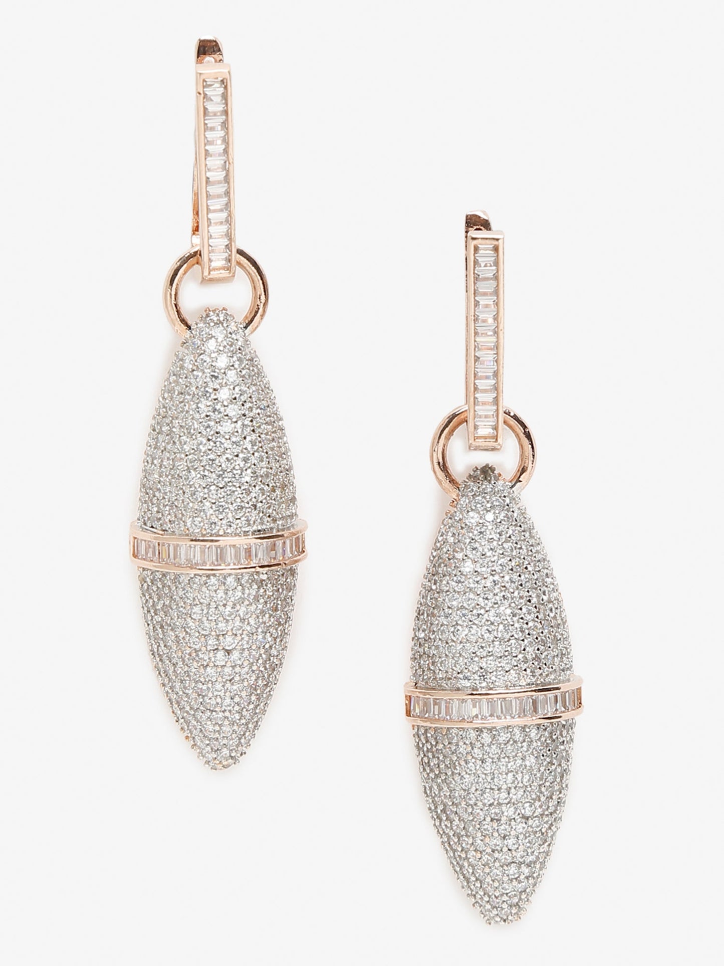 Rose Gold-Polished Silver-Toned Contemporary Drop Earrings - Ruby Raang