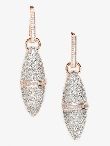 Rose Gold-Polished Silver-Toned Contemporary Drop Earrings - Ruby Raang