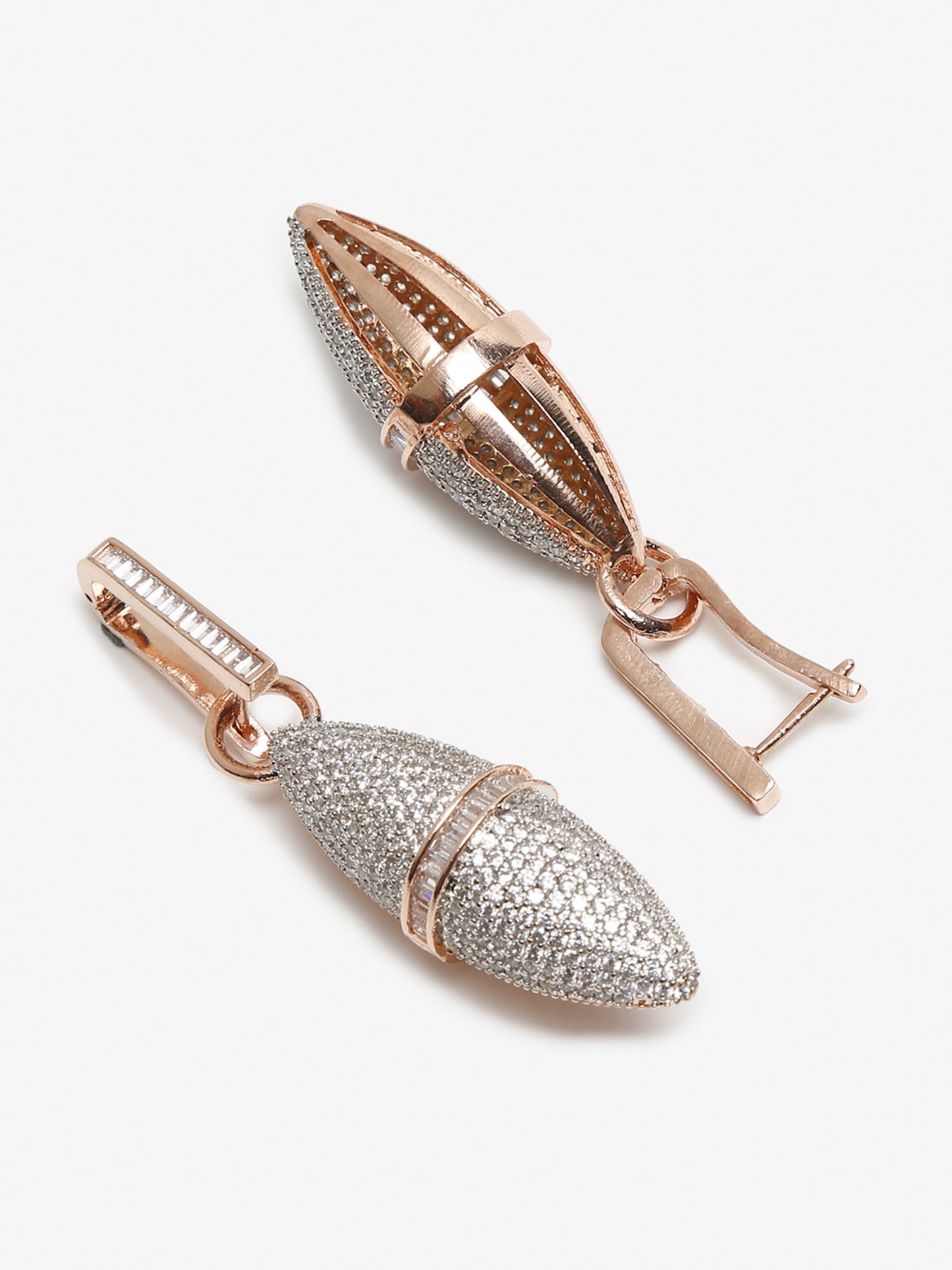 Rose Gold-Polished Silver-Toned Contemporary Drop Earrings - Ruby Raang