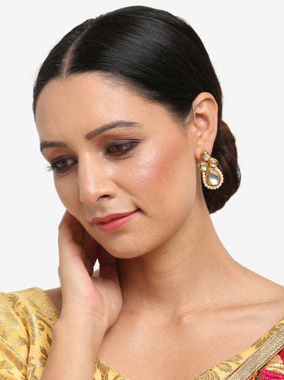 Gold-Toned White Teardrop Shaped Drop Earrings - Ruby Raang
