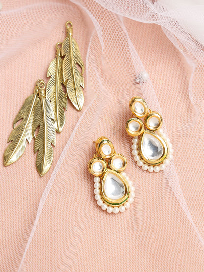 Gold-Toned White Teardrop Shaped Drop Earrings - Ruby Raang