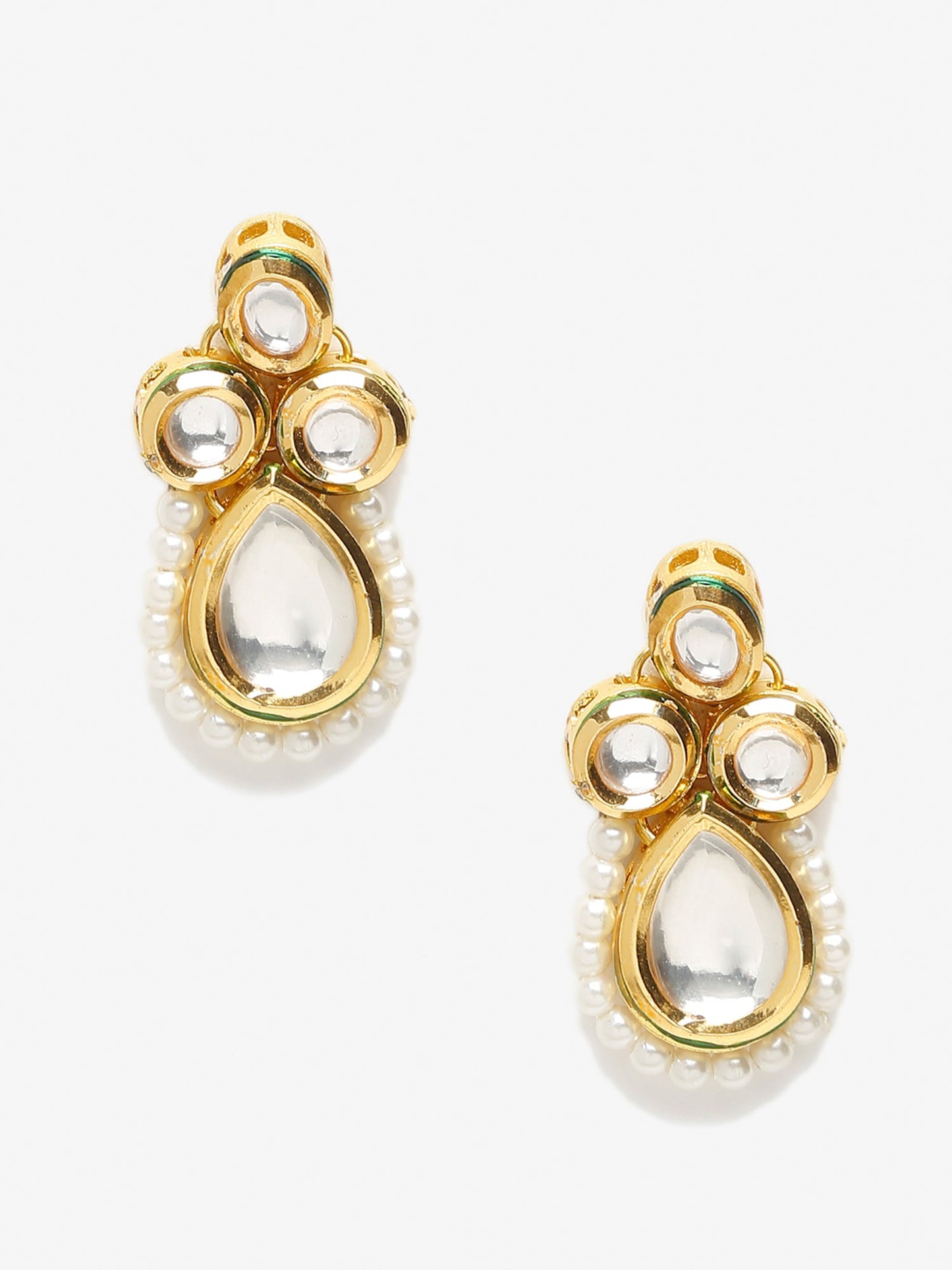 Gold-Toned White Teardrop Shaped Drop Earrings - Ruby Raang