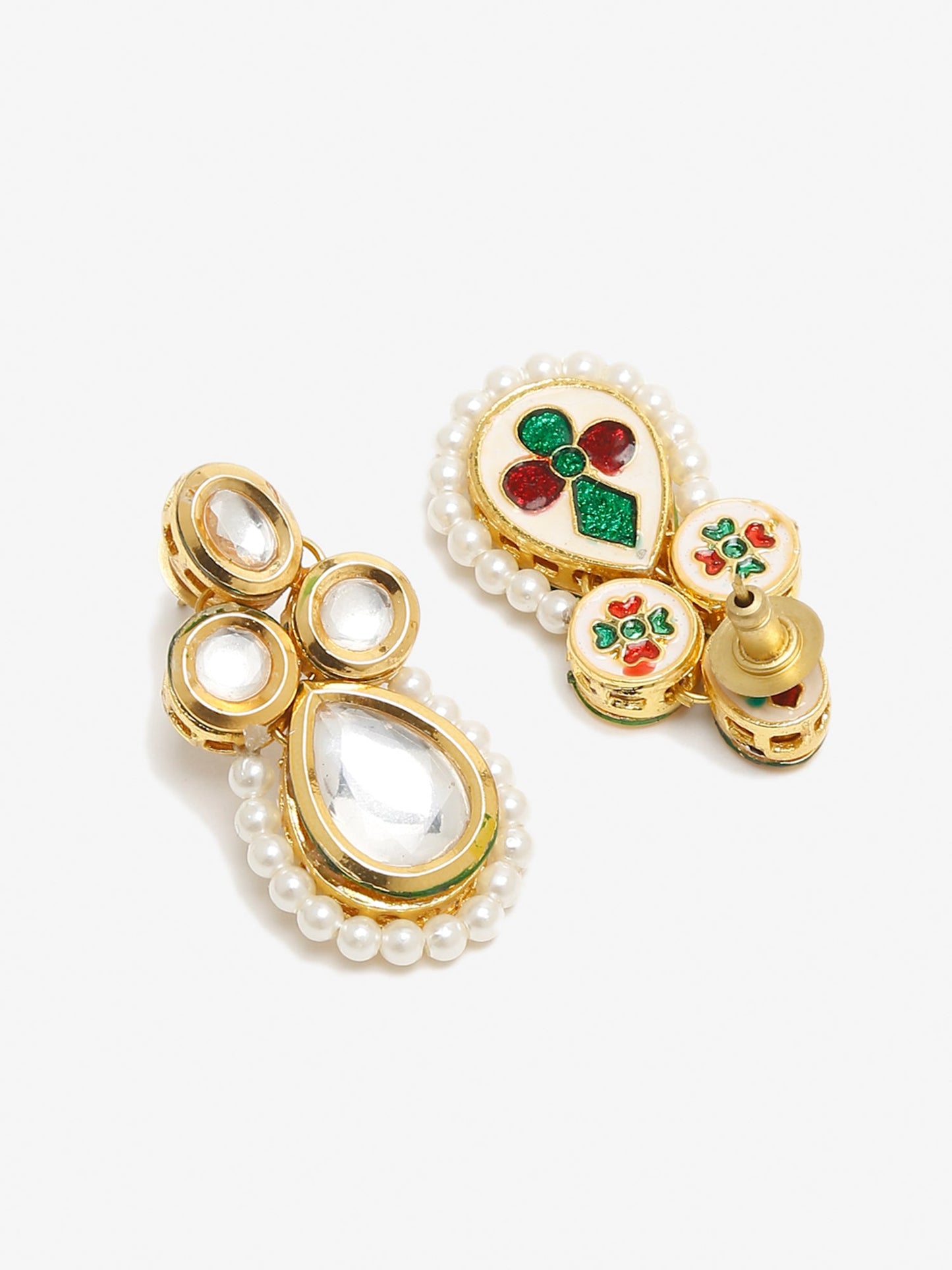 Gold-Toned White Teardrop Shaped Drop Earrings - Ruby Raang