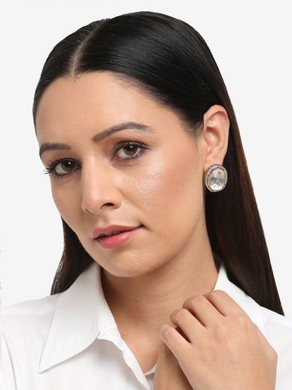 Silver-Toned Contemporary Studs Earrings - Ruby Raang