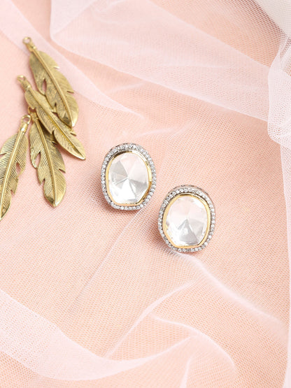 Silver-Toned Contemporary Studs Earrings - Ruby Raang