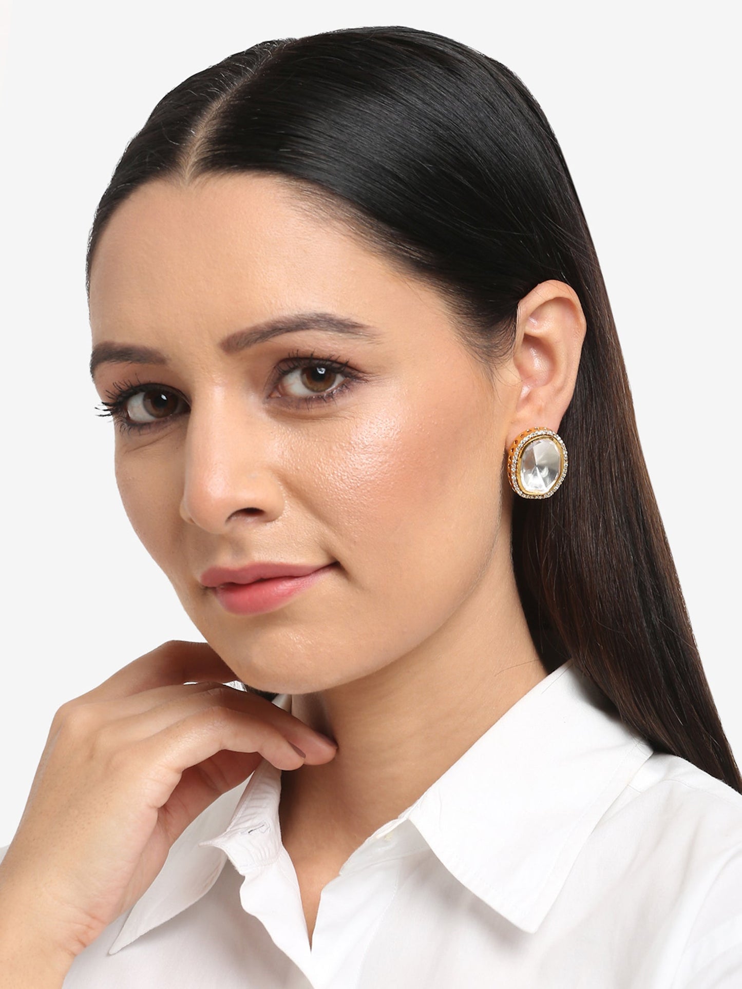 Gold-Toned Contemporary Studs Earrings - Ruby Raang