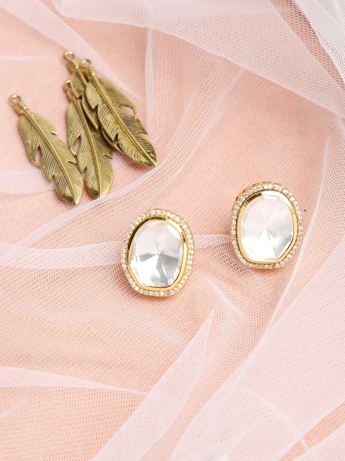 Gold-Toned Contemporary Studs Earrings - Ruby Raang