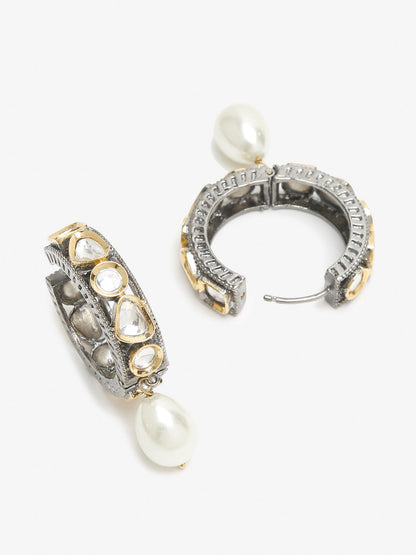 Silver-Toned White Circular Hoop Earrings - Ruby Raang