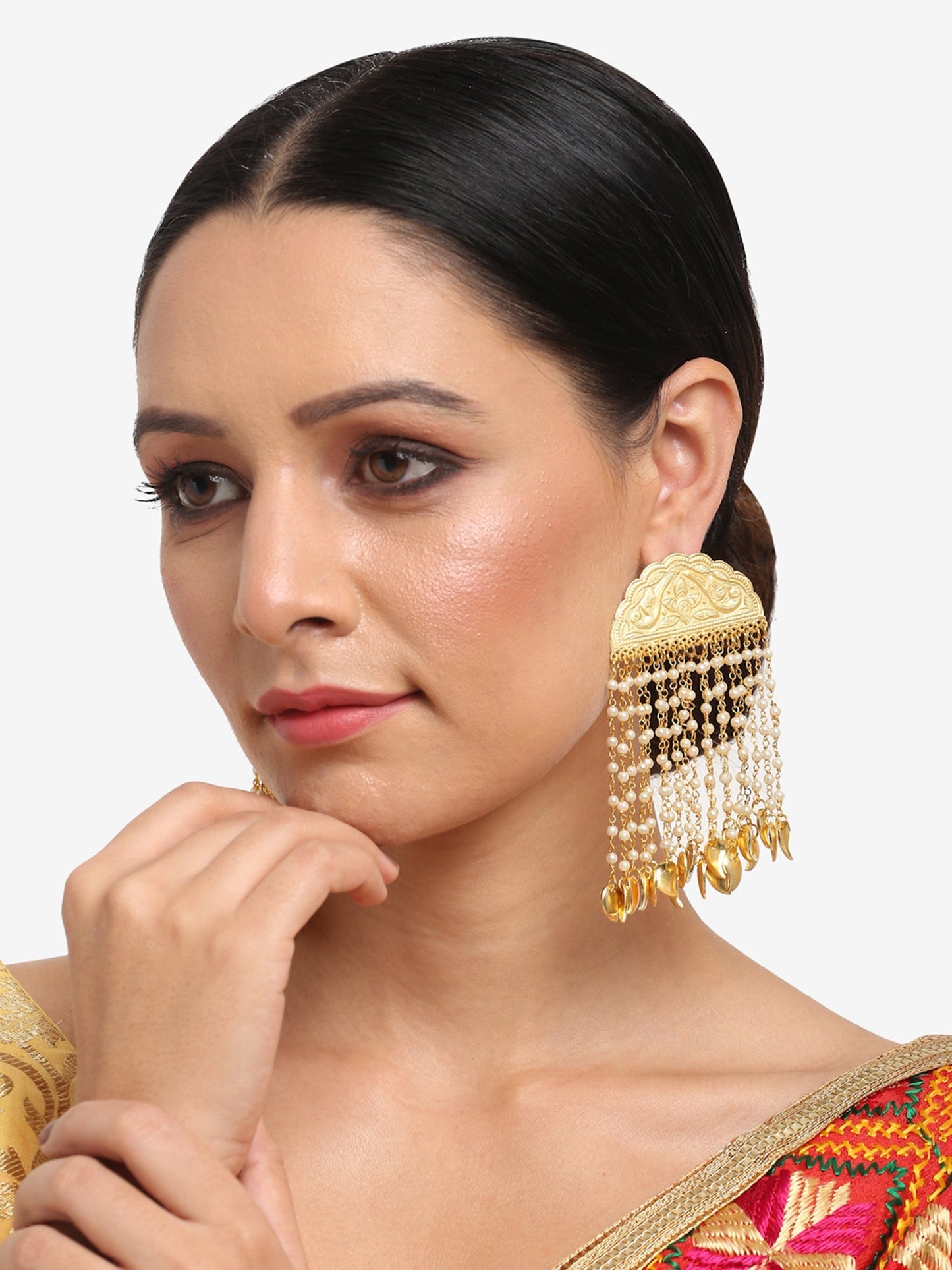 Gold-Toned White Contemporary Jhumkas Earrings - Ruby Raang
