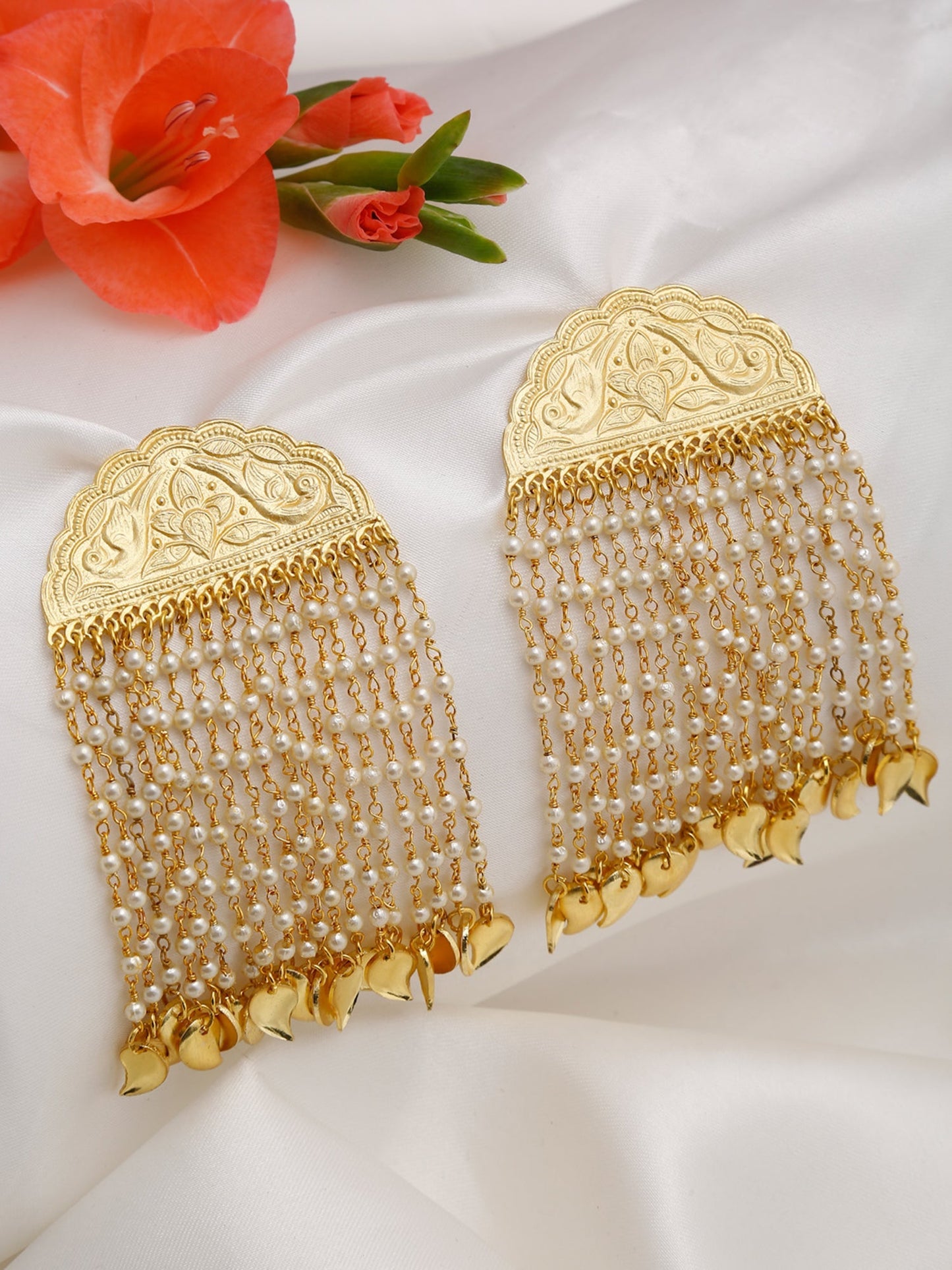 Gold-Toned White Contemporary Jhumkas Earrings - Ruby Raang
