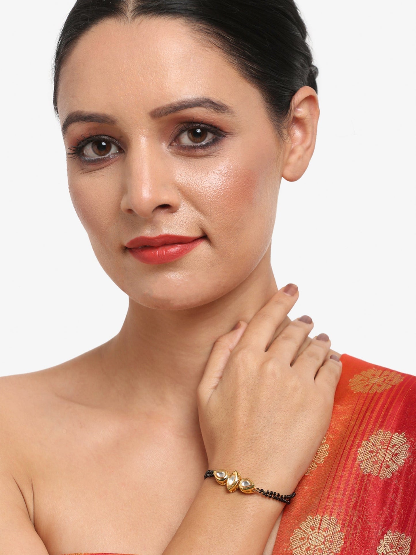Women's Black Gold-Polished Kundan Mangalsutra Bracelet - Ruby Raang