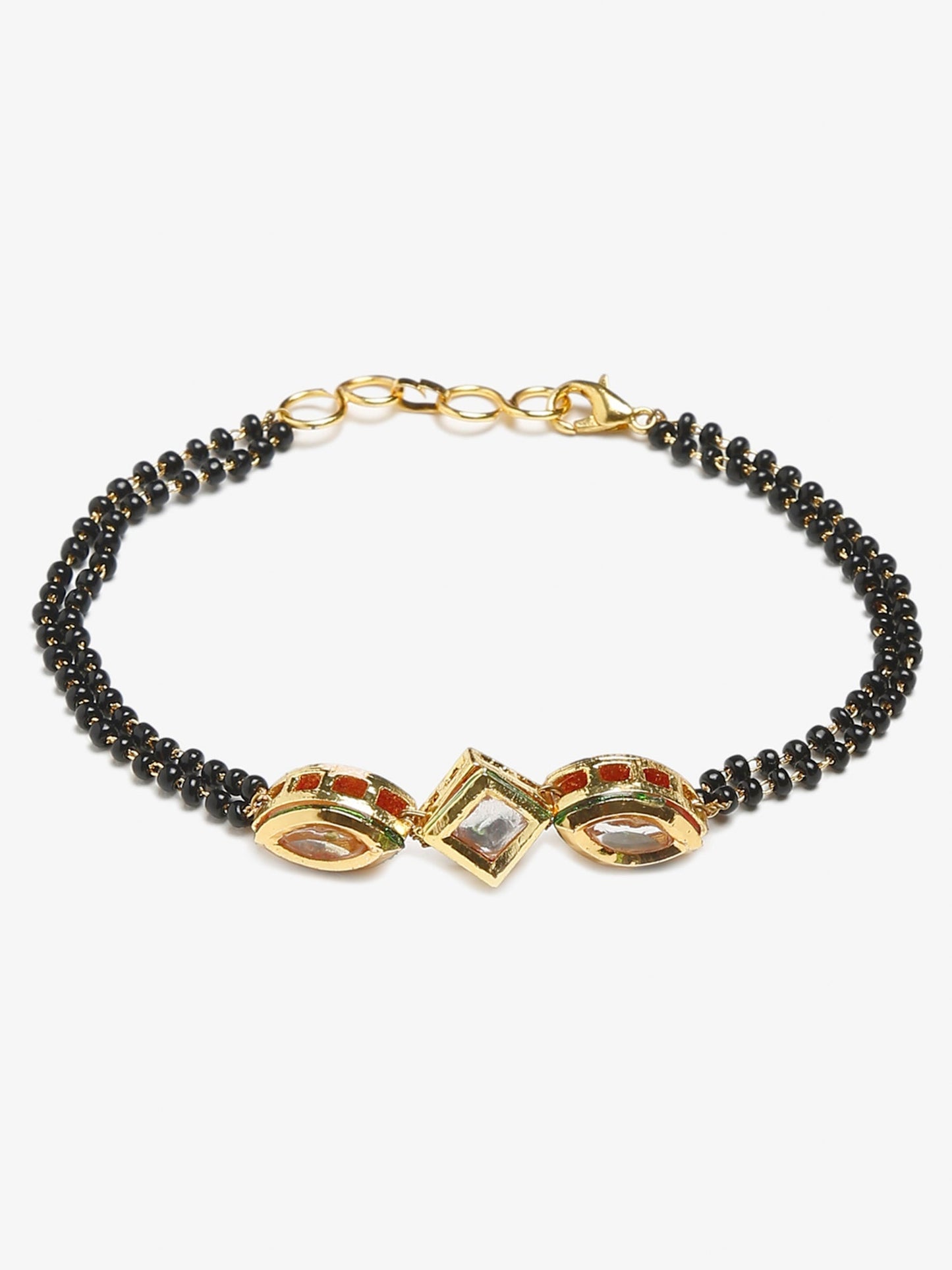 Women's Black Gold-Polished Kundan Mangalsutra Bracelet - Ruby Raang