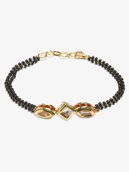 Women's Black Gold-Polished Kundan Mangalsutra Bracelet - Ruby Raang