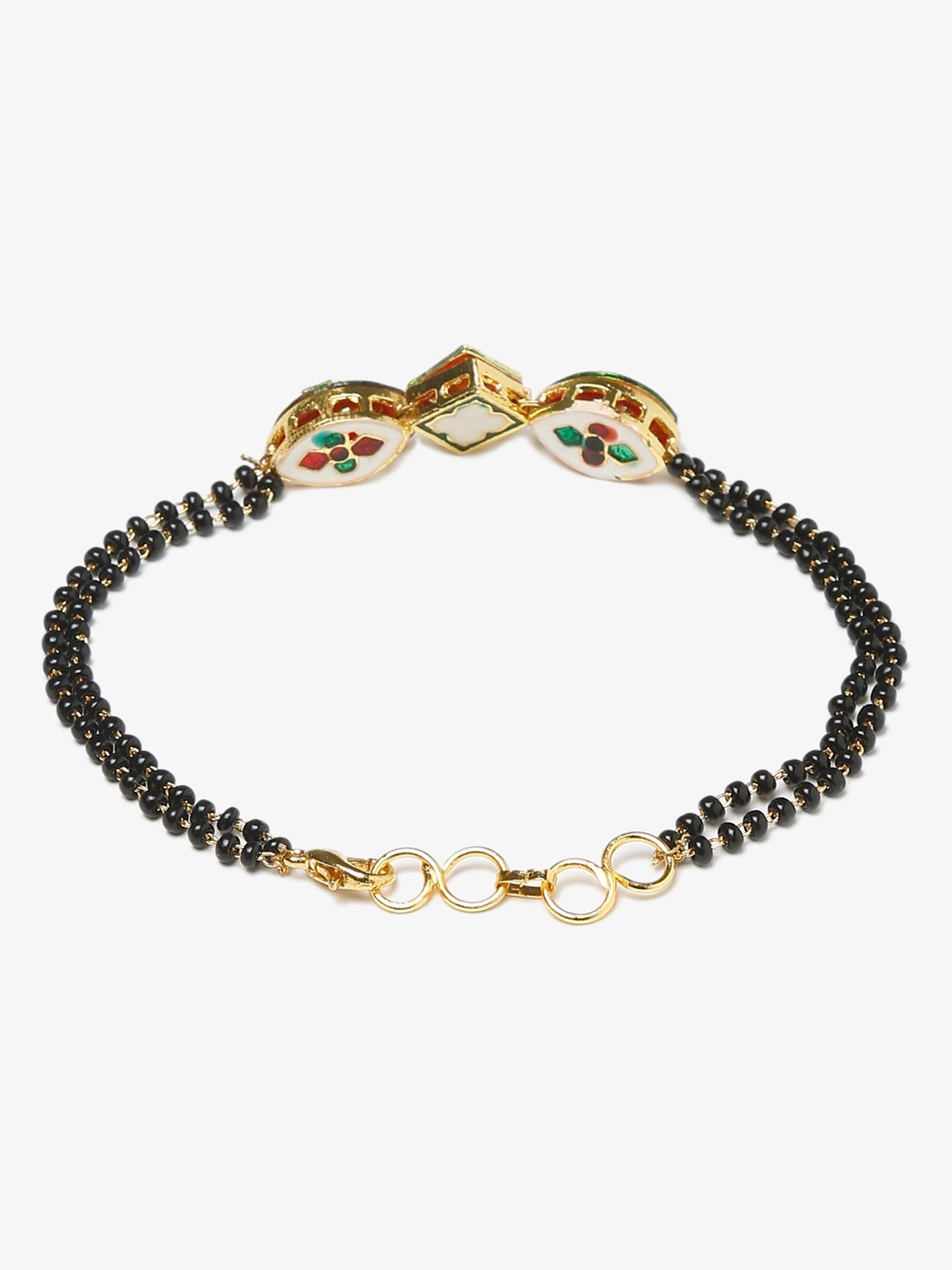 Women's Black Gold-Polished Kundan Mangalsutra Bracelet - Ruby Raang