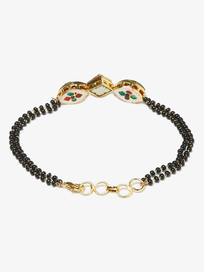 Women's Black Gold-Polished Kundan Mangalsutra Bracelet - Ruby Raang