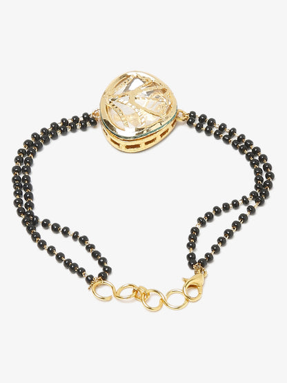 Women's Black Gold-Polished Charm Kundan Studded Mangalsutra Bracelet - Ruby Raang