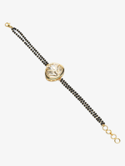 Women's Black Gold-Polished Charm Kundan Studded Mangalsutra Bracelet - Ruby Raang