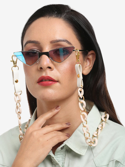 White Gold-Toned Beaded Mask Chain - Ruby Raang