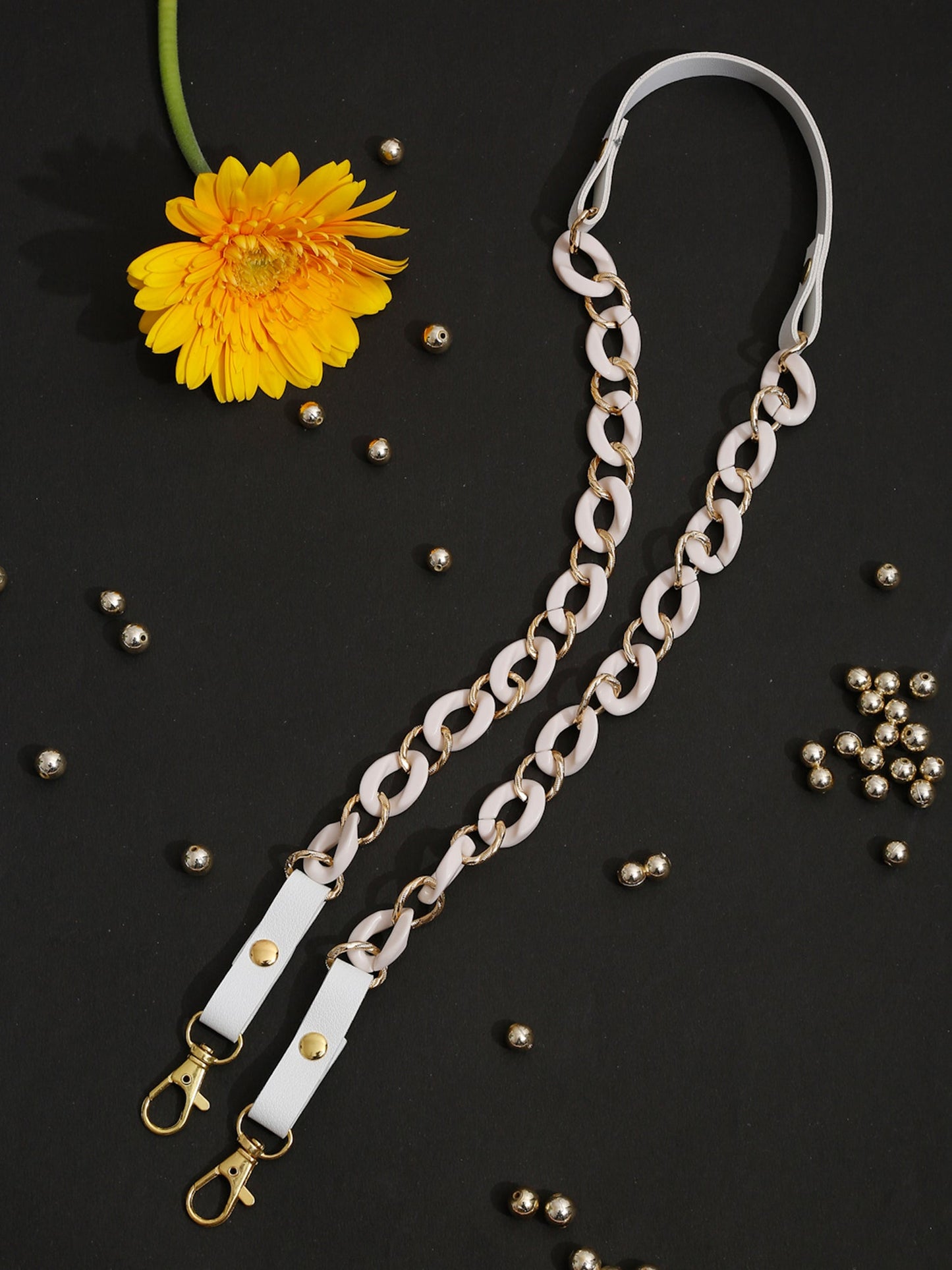 White Gold-Toned Beaded Mask Chain - Ruby Raang