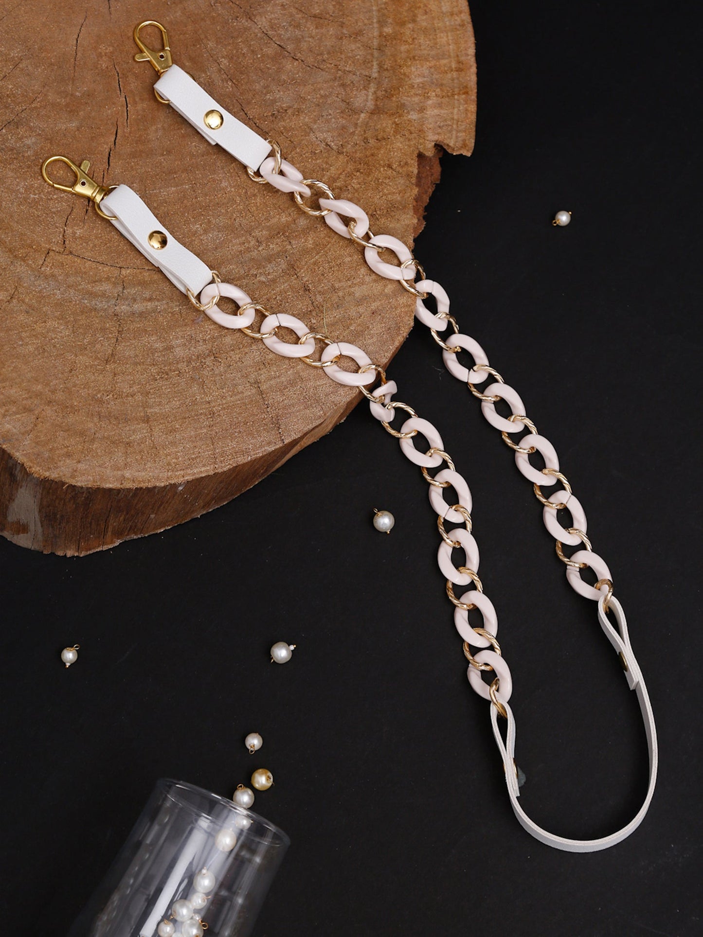 White Gold-Toned Beaded Mask Chain - Ruby Raang